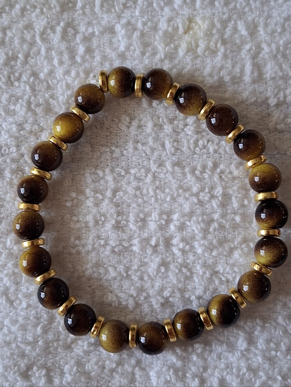 Plus Size Gold and Brown Tiger Eye Beaded Stretch Bracelet - Women Jewelry